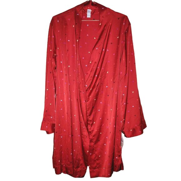 NWT Women's Red Lightweight Satin Spring / Summer Robe - Stars Above Hearts M/L - Picture 3 of 12